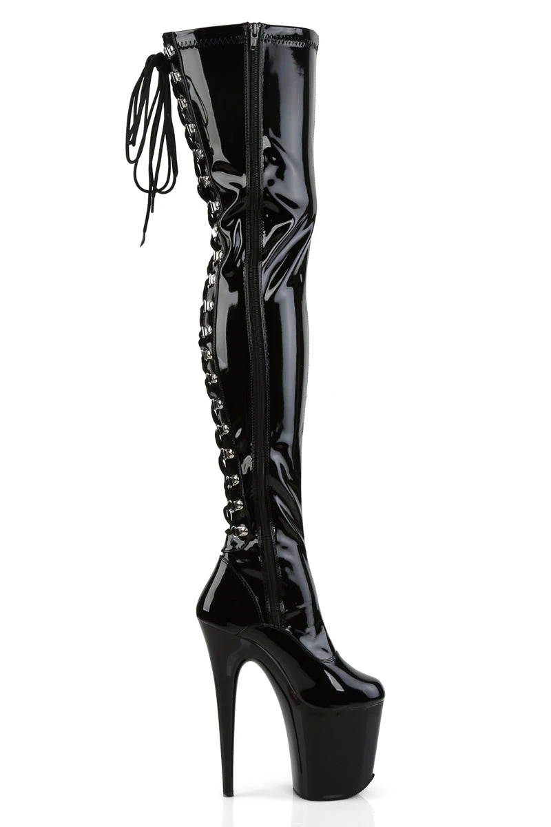 Pleaser USA Flamingo-3063 8inch Thigh High Pleaser Boots - Patent Black 2 Pleaser USA Flamingo-3063 8inch Thigh High Pleaser Boots - Patent Black - Image 2