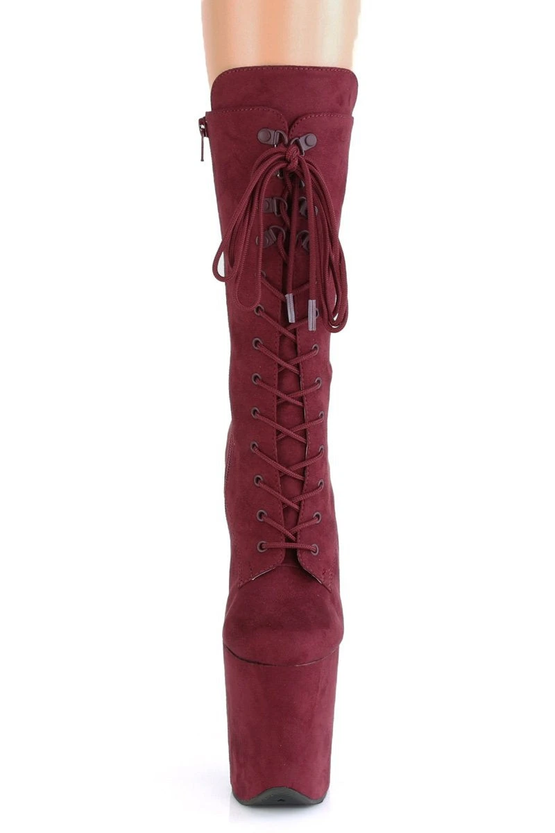 Pleaser USA Flamingo-1050FS Faux Suede 8inch Pleaser Boots - Burgundy 2 Pleaser USA Flamingo-1050FS Faux Suede 8inch Pleaser Boots - Burgundy - Image 2