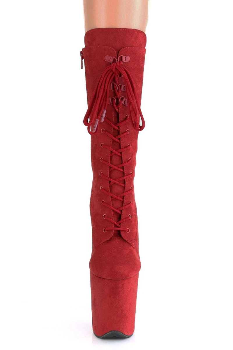 Pleaser USA Flamingo-1050FS Faux Suede 8inch Pleaser Boots - Red 2 Pleaser USA Flamingo-1050FS Faux Suede 8inch Pleaser Boots - Red - Image 2