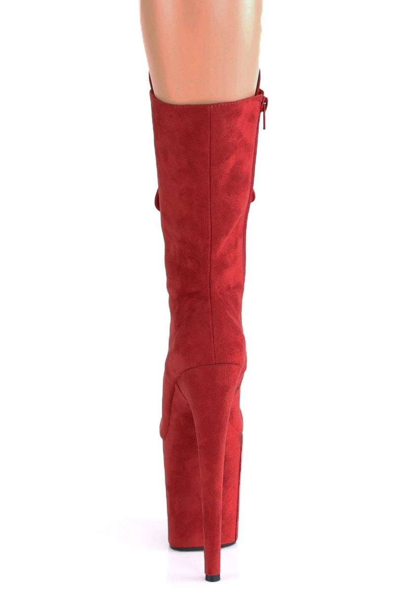 Pleaser USA Flamingo-1050FS Faux Suede 8inch Pleaser Boots - Red 4 Pleaser USA Flamingo-1050FS Faux Suede 8inch Pleaser Boots - Red - Image 4