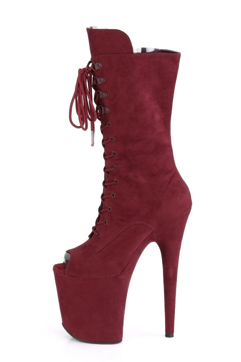 Pleaser USA Flamingo-1051FS Faux Suede 8inch Peep Toe Pleaser Boots - Burgundy 4 Pleaser USA Flamingo-1051FS Faux Suede 8inch Peep Toe Pleaser Boots - Burgundy - Image 4