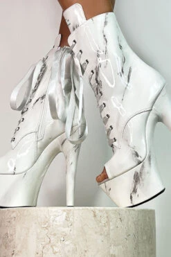 Hella Heels Renaissance Open Toe 7inch Boots - Faith -Famous Boot Store Faith Open Toe 7 inch White Marble platform shoes