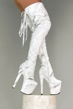 Hella Heels Renaissance Slim Thigh High 8inch Boots - Faith -Famous Boot Store Faith White Marble Slim Thigh High Pole Dance Shoes 17
