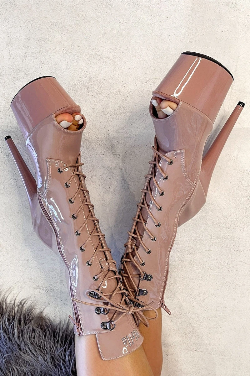 Hella Heels LipKit Open Toe 7inch Boots - Boujee 1 Hella Heels LipKit Open Toe 7inch Boots - Boujee