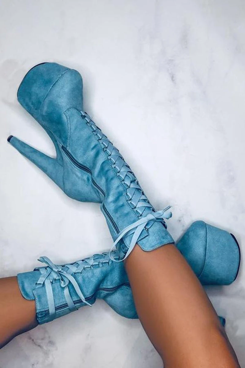 Hella Heels High BabyDoll 7inch Boots - Baby Blue 1 Hella Heels High BabyDoll 7inch Boots - Baby Blue