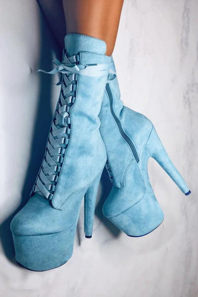 Hella Heels High BabyDoll 7inch Boots - Baby Blue 2 Hella Heels High BabyDoll 7inch Boots - Baby Blue - Image 2