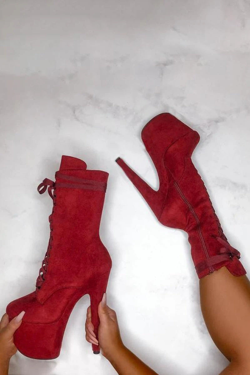 Hella Heels High BabyDoll 7inch Boots - Dark Red 1 Hella Heels High BabyDoll 7inch Boots - Dark Red