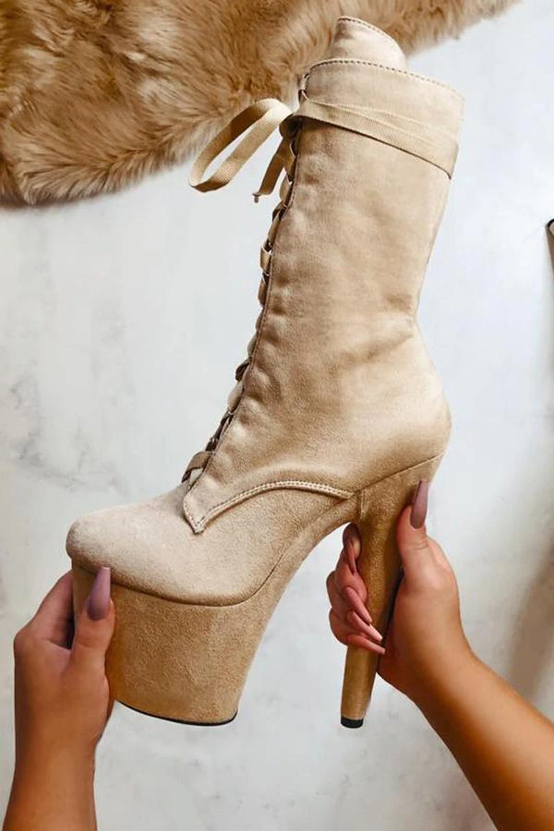 Hella Heels High BabyDoll 7inch Boots - Sand 2 Hella Heels High BabyDoll 7inch Boots - Sand - Image 2