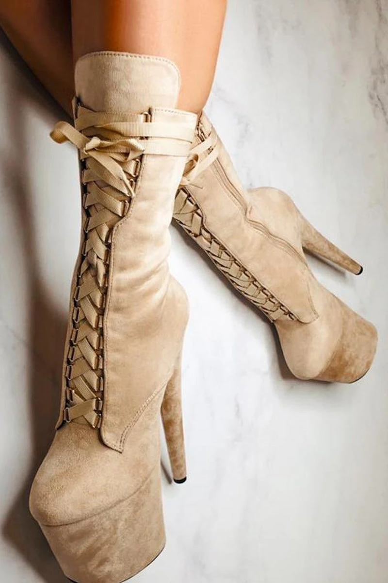 Hella Heels High BabyDoll 7inch Boots - Sand 1 Hella Heels High BabyDoll 7inch Boots - Sand