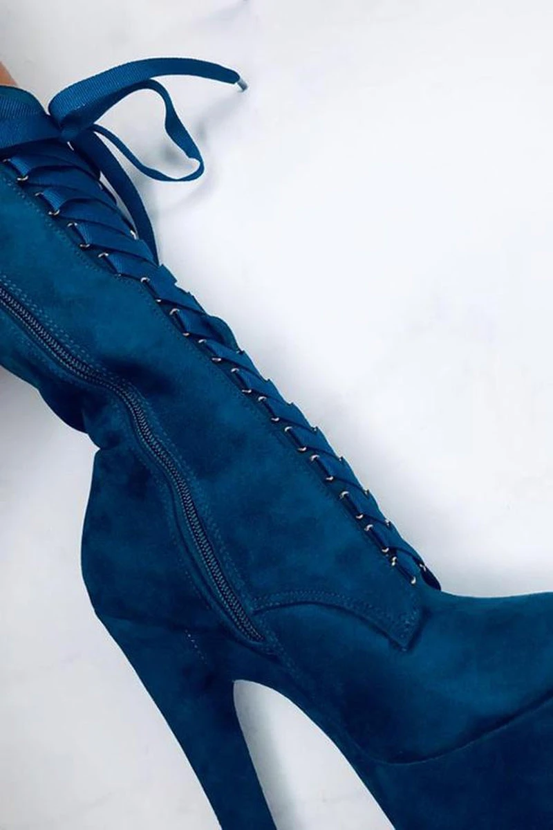 Hella Heels High BabyDoll 7inch Boots - Teal 2 Hella Heels High BabyDoll 7inch Boots - Teal - Image 2