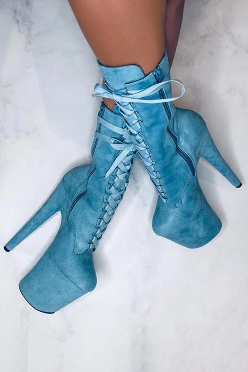 Hella Heels High BabyDoll 8inch Boots - Baby Blue 2 Hella Heels High BabyDoll 8inch Boots - Baby Blue - Image 2