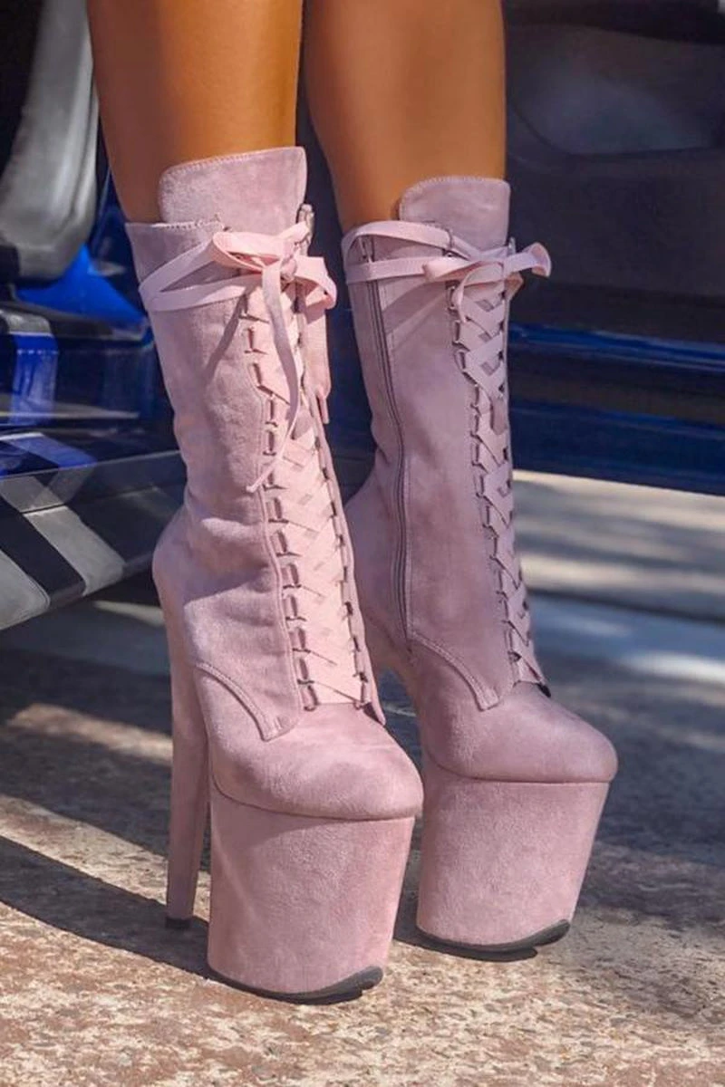 Hella Heels High BabyDoll 8inch Boots - Lilac Mink 2 Hella Heels High BabyDoll 8inch Boots - Lilac Mink - Image 2