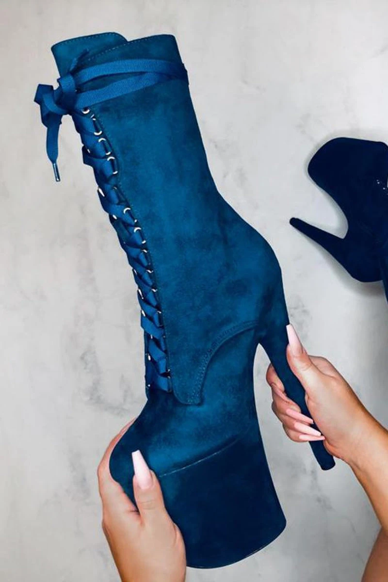 Hella Heels High BabyDoll 8inch Boots - Teal 2 Hella Heels High BabyDoll 8inch Boots - Teal - Image 2