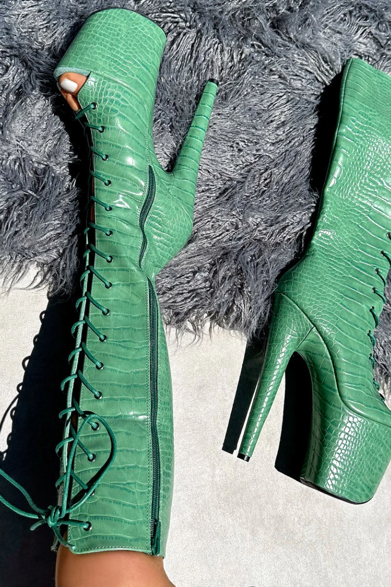 Hella Heels Killing Adam Open Toe Knee High Boots - 8inch 5 Hella Heels Killing Adam Open Toe Knee High Boots - 8inch - Image 5