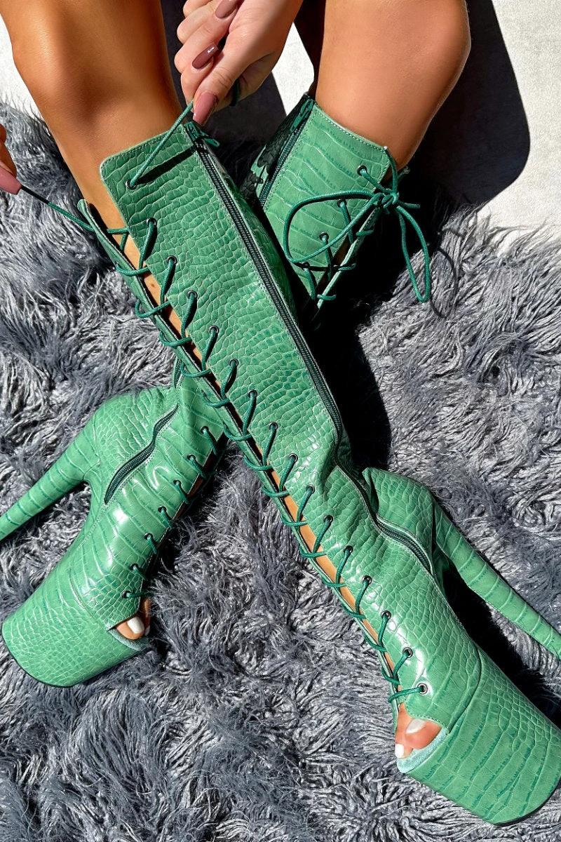 Hella Heels Killing Adam Open Toe Knee High Boots - 8inch 2 Hella Heels Killing Adam Open Toe Knee High Boots - 8inch - Image 2