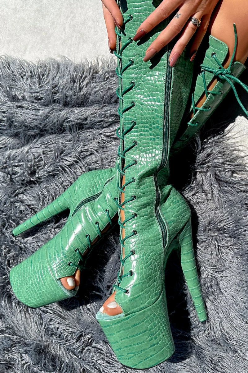 Hella Heels Killing Adam Open Toe Knee High Boots - 8inch 4 Hella Heels Killing Adam Open Toe Knee High Boots - 8inch - Image 4