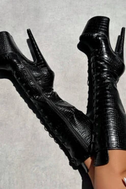 Hella Heels Cold Blooded Black Knee High Boots - 8inch -Famous Boot Store IMG 0332 1