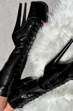 Hella Heels Cold Blooded Black Open Toe Knee High Boots - 8inch -Famous Boot Store IMG 0365 1