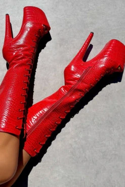 Hella Heels Out For Blood Open Toe Knee High Boots - 8inch 7 Hella Heels Out For Blood Open Toe Knee High Boots - 8inch -Famous Boot Store IMG 0479