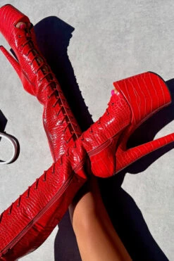 Hella Heels Out For Blood Open Toe Knee High Boots - 8inch 8 Hella Heels Out For Blood Open Toe Knee High Boots - 8inch -Famous Boot Store IMG 0488