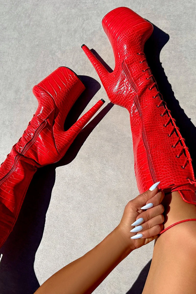 Hella Heels Out For Blood Knee High Boots - 8inch 4 Hella Heels Out For Blood Knee High Boots - 8inch - Image 4