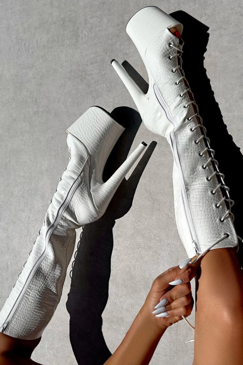 Hella Heels Ghosted Open Toe Knee High Boots - 8inch 2 Hella Heels Ghosted Open Toe Knee High Boots - 8inch - Image 2