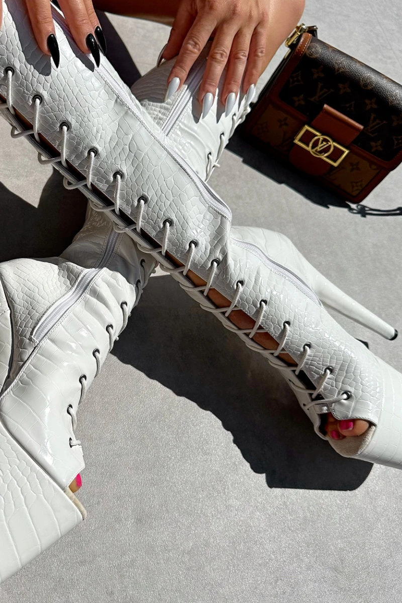 Hella Heels Ghosted Open Toe Knee High Boots - 8inch 3 Hella Heels Ghosted Open Toe Knee High Boots - 8inch - Image 3