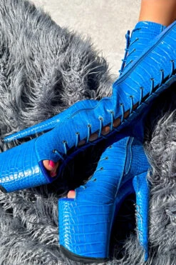 Hella Heels Electric Boa Open Toe Knee High Boots - 8inch