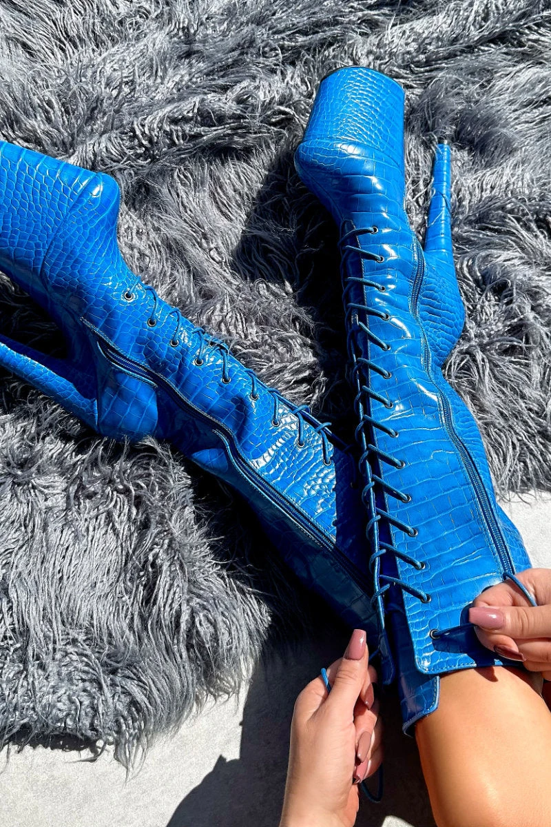 Hella Heels Electric Boa Knee High Boots - 8inch 4 Hella Heels Electric Boa Knee High Boots - 8inch - Image 4