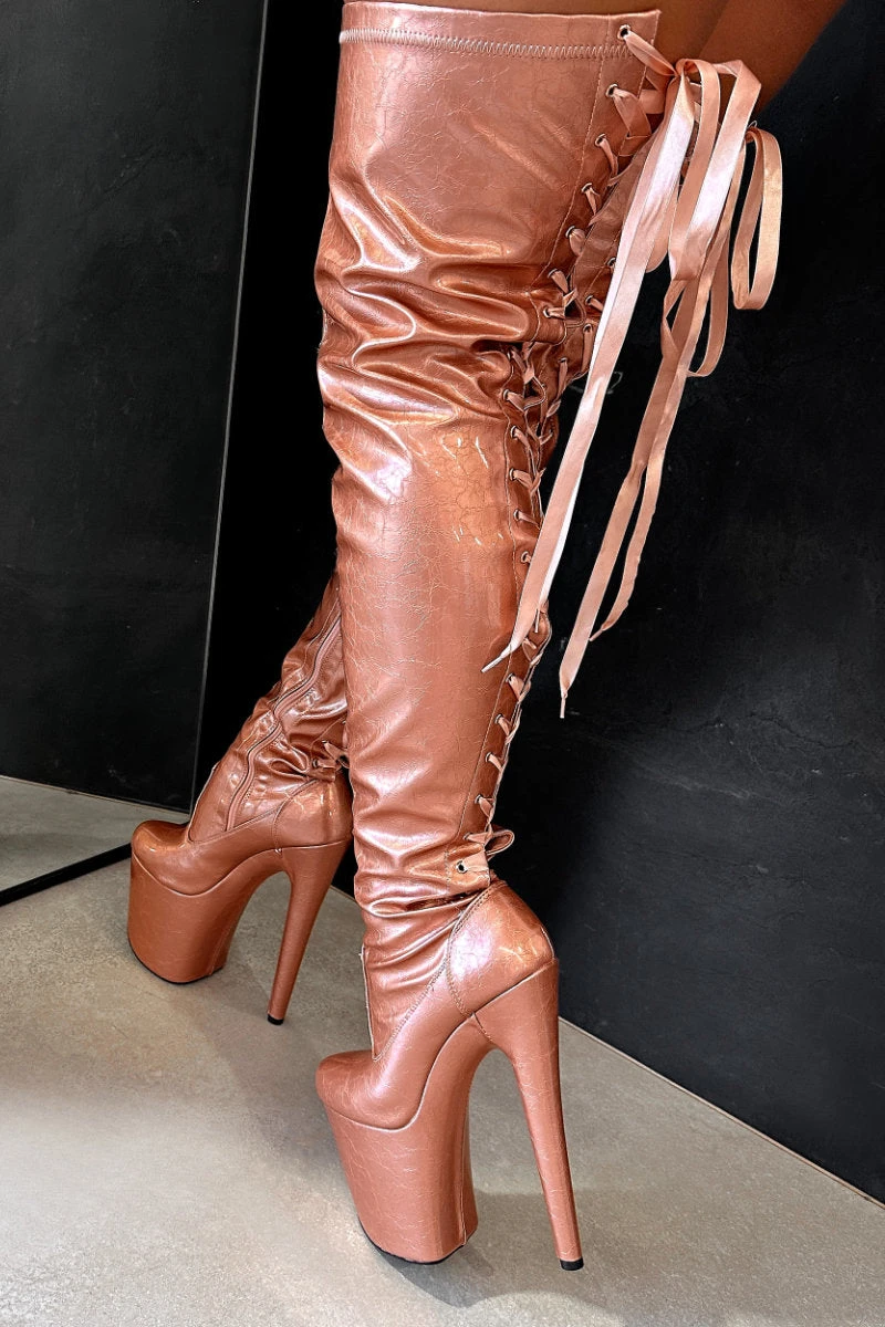 Hella Heels Thicc Thigh High 8inch Boots - Rose Gold 3 Hella Heels Thicc Thigh High 8inch Boots - Rose Gold - Image 3