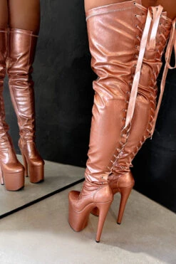 Hella Heels Thicc Thigh High 8inch Boots - Rose Gold 7 Hella Heels Thicc Thigh High 8inch Boots - Rose Gold -Famous Boot Store IMG 4387