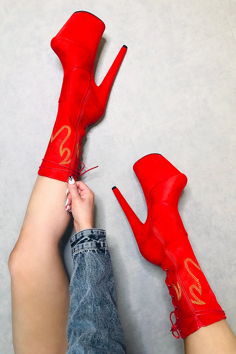 Hella Heels HellGirl 8inch Boots - Red/Yellow 1 Hella Heels HellGirl 8inch Boots - Red/Yellow