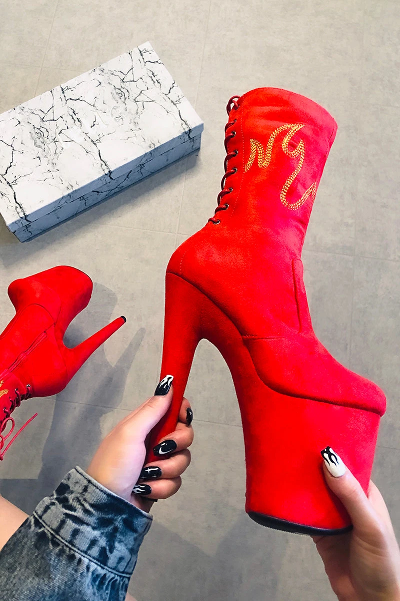 Hella Heels HellGirl 8inch Boots - Red/Yellow 2 Hella Heels HellGirl 8inch Boots - Red/Yellow - Image 2