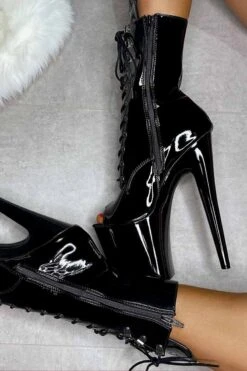 Hella Heels LipKit Open Toe 8inch Boots - Black Beatles -Famous Boot Store IMG 77962 2