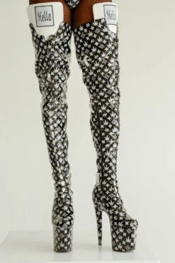 Hella Heels Branded Thigh High 8inch Boots - Black 21 Hella Heels Branded Thigh High 8inch Boots - Black -Famous Boot Store IMG 7802 Edit