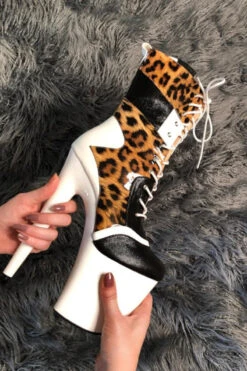Hella Heels EmpireKicks 8inch Boots - White -Famous Boot Store KicksWhiteLeopard8inch1 1