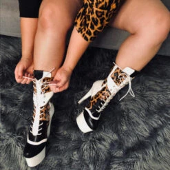Hella Heels EmpireKicks 7inch Boots - White 10 Hella Heels EmpireKicks 7inch Boots - White -Famous Boot Store Kicks White Leopard 7 inch 1