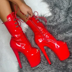 Hella Heels LipKit Open Toe 8inch Boots - Cherry Pie 8 Hella Heels LipKit Open Toe 8inch Boots - Cherry Pie -Famous Boot Store LipKit Cherry Pie Open Toe Boot Red 8 inch pole shoes Hella Heels 10 1