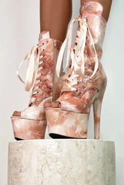 Hella Heels Renaissance Open Toe 7inch Boots - Mercy 5 Hella Heels Renaissance Open Toe 7inch Boots - Mercy -Famous Boot Store Mercy Open Toe Boot 7 inch Pink Marble stripper shoes 2