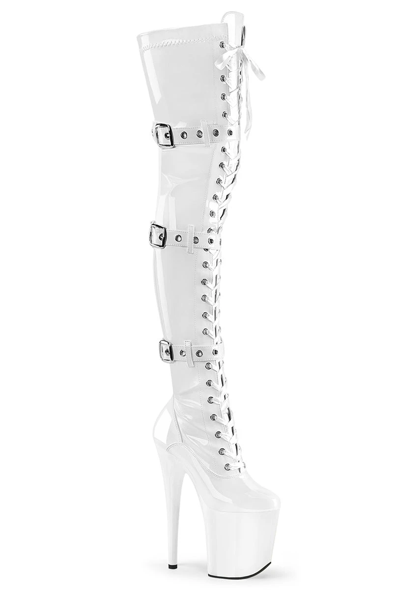 Pleaser USA Flamingo-3028 8inch Thigh High Pleaser Boots - Patent White 1 Pleaser USA Flamingo-3028 8inch Thigh High Pleaser Boots - Patent White