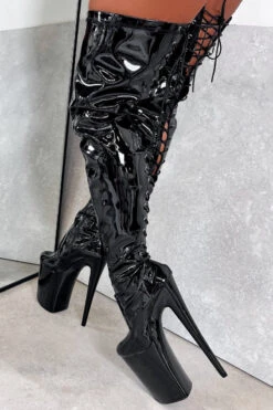 Hella Heels LipKit Thicc Thigh High Back Lace 9inch Boots - Black Beatle -Famous Boot Store ThiccThighHigh BlackBeatle 9INCH2