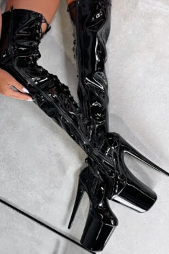 Hella Heels LipKit Thigh High Back Lace 9inch Boots - Black Beatle -Famous Boot Store ThighHigh BlackBeatle 9INCH5 1