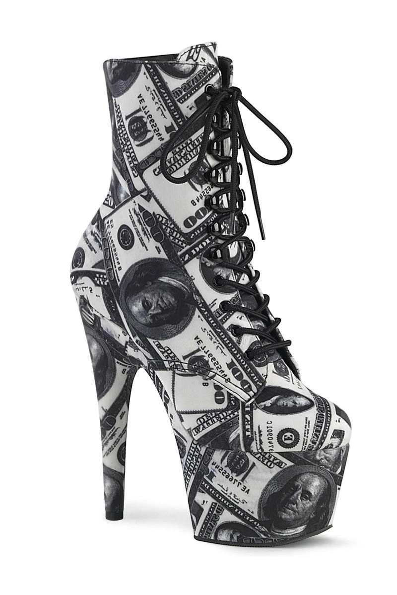 Pleaser USA Adore-1020DP 7inch Pleaser Boots - Money Print 1 Pleaser USA Adore-1020DP 7inch Pleaser Boots - Money Print