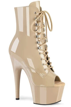 Pleaser USA Adore-1021 7inch Pleaser Peep Toe Boots - Patent Beige