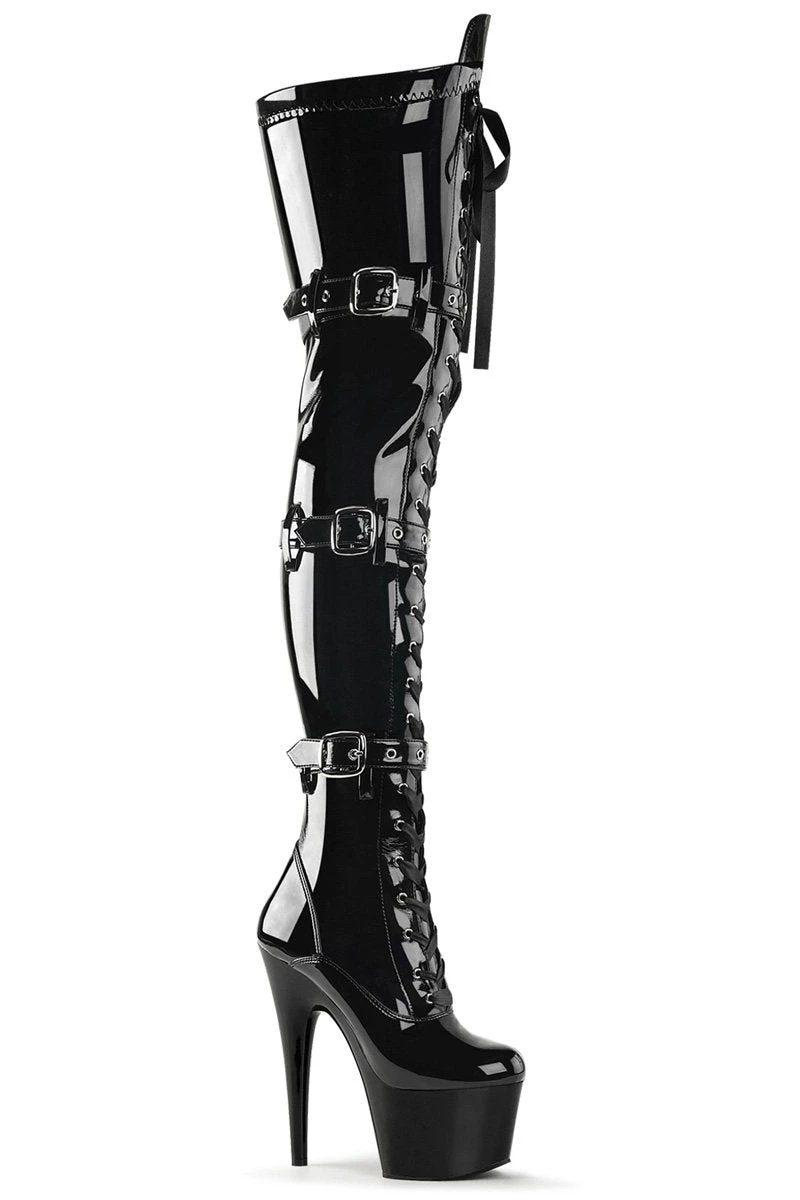 Pleaser USA Adore-3028 7inch Thigh High Pleaser Boots - Patent Black 1 Pleaser USA Adore-3028 7inch Thigh High Pleaser Boots - Patent Black