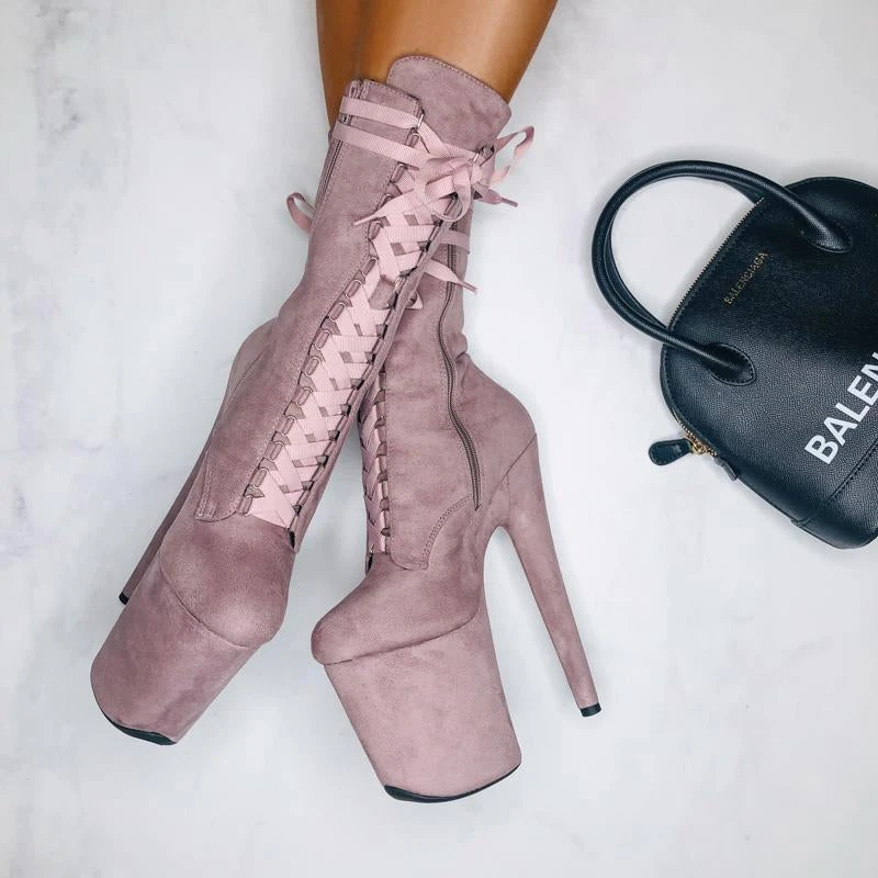 Hella Heels High BabyDoll 8inch Boots - Lilac Mink 3 Hella Heels High BabyDoll 8inch Boots - Lilac Mink - Image 3