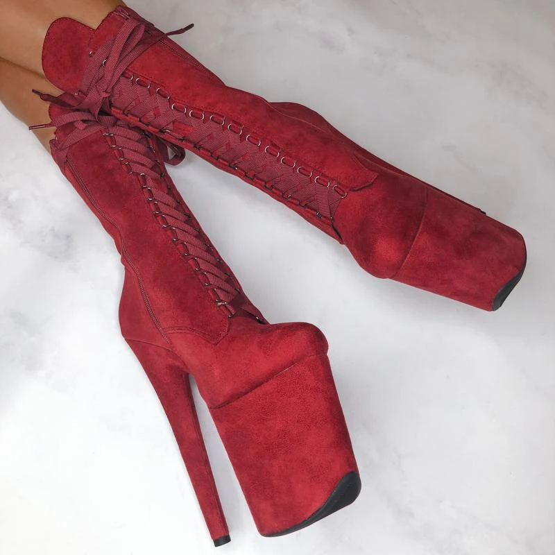 Hella Heels High BabyDoll 8inch Boots - Dark Red 3 Hella Heels High BabyDoll 8inch Boots - Dark Red - Image 3