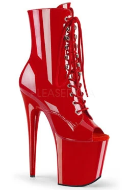 Pleaser USA Flamingo-1021 8inch Pleaser Peep Toe Boots - Patent Red