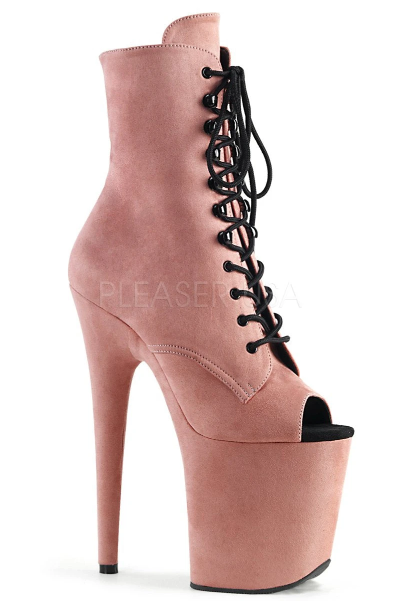Pleaser USA Flamingo-1021FS Faux Suede 8inch Peep Toe Pleaser Boots - Baby Pink 1 Pleaser USA Flamingo-1021FS Faux Suede 8inch Peep Toe Pleaser Boots - Baby Pink