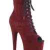 Pleaser USA Flamingo-1021FS Faux Suede 8inch Peep Toe Pleaser Boots - Burgundy